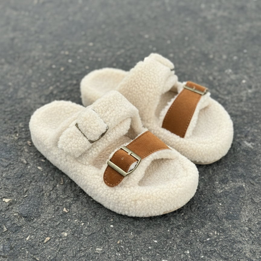Sabots en polaire Teddy pour femmes : orteils au chaud, fermeture à boucle