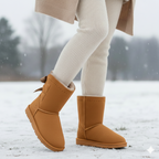 Bottines d'hiver confortables pour femmes, doublées de fourrure et ornées d'un nœud – Chaudes, élégantes et confortables