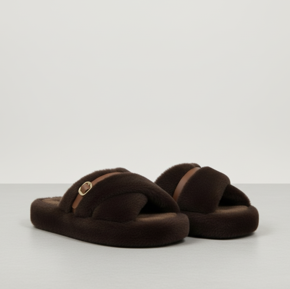 Chaussons en peluche pour femmes : chaudes, respirantes, à bout ouvert et à boucle