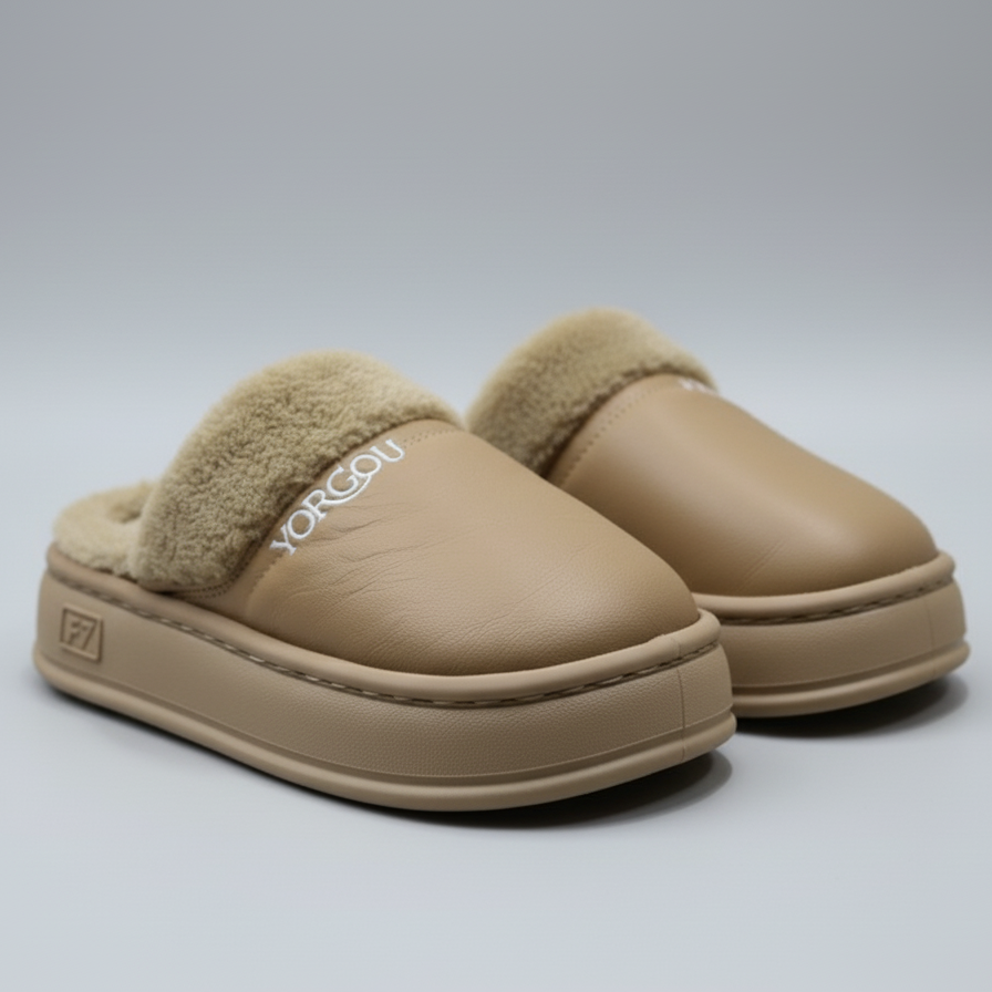 Chaussons en forme de sabots doublés en polaire pour femmes - Pieds au chaud, plateforme épaisse