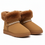 Bottines en fourrure douce pour femme avec détails en perles – Confort et chaleur en hiver