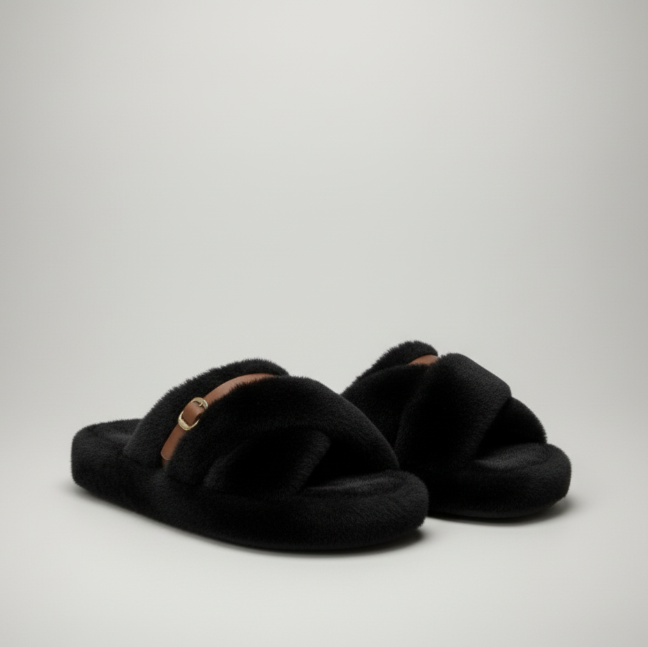 Chaussons en peluche pour femmes : chaudes, respirantes, à bout ouvert et à boucle