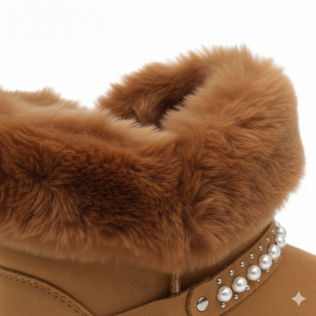 Bottines en fourrure douce pour femme avec détails en perles – Confort et chaleur en hiver