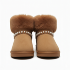 Bottines en fourrure douce pour femme avec détails en perles – Confort et chaleur en hiver