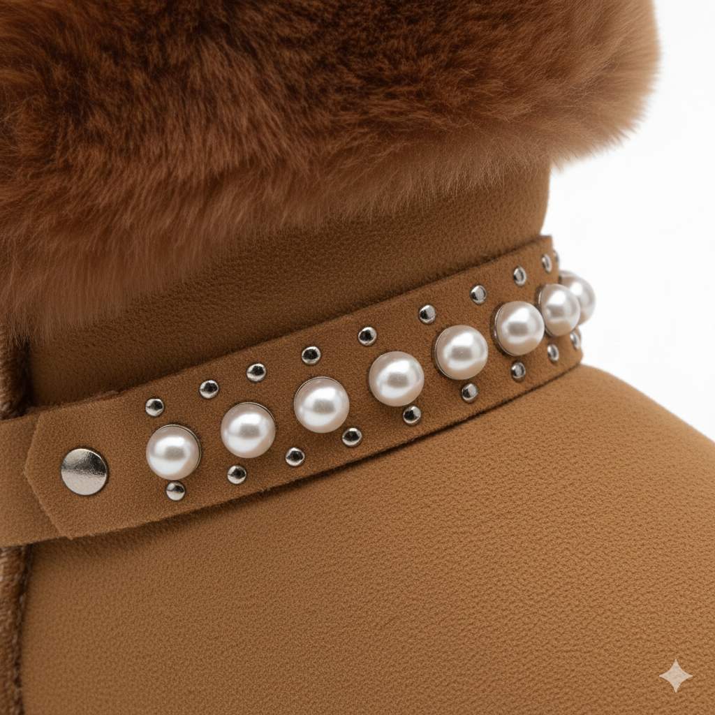 Bottines en fourrure douce pour femme avec détails en perles – Confort et chaleur en hiver