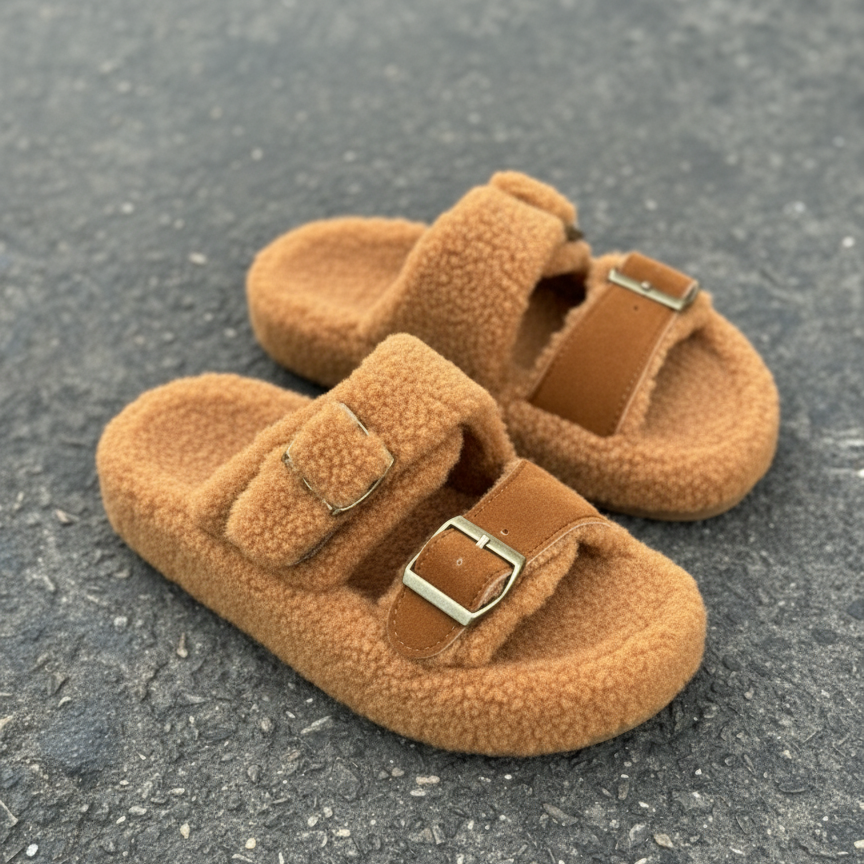 Sabots en polaire Teddy pour femmes : orteils au chaud, fermeture à boucle