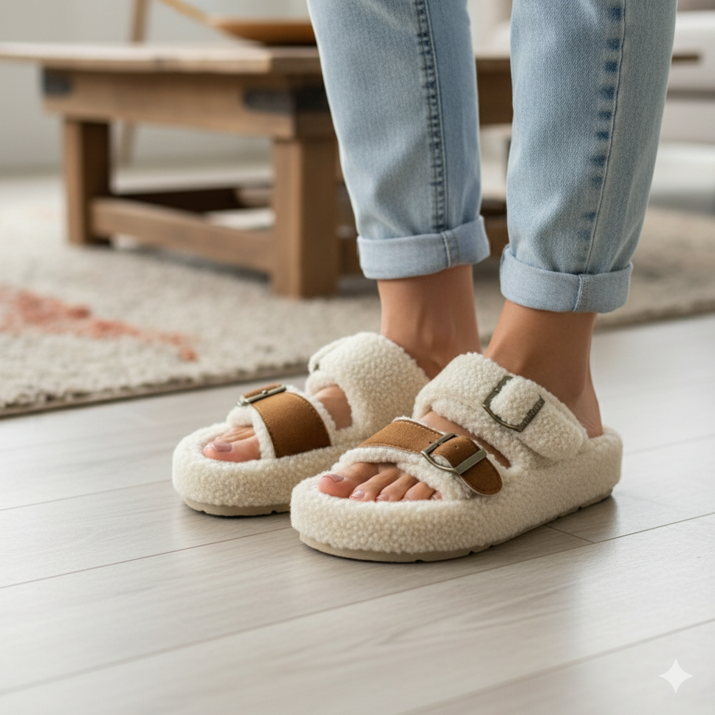 Sabots en polaire Teddy pour femmes : orteils au chaud, fermeture à boucle