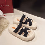 Chaussons en fourrure à semelle épaisse pour femmes - Plus velours, antidérapants et chauds pour l'automne et l'hiver, nouveaux chaussons en coton