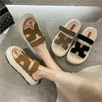 Chaussons en fourrure à semelle épaisse pour femmes - Plus velours, antidérapants et chauds pour l'automne et l'hiver, nouveaux chaussons en coton