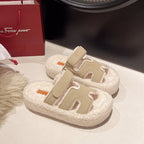 Chaussons en fourrure à semelle épaisse pour femmes - Plus velours, antidérapants et chauds pour l'automne et l'hiver, nouveaux chaussons en coton