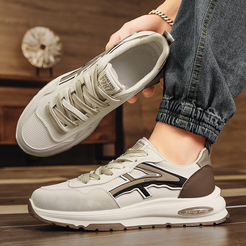Baskets basses en cuir tendance pour jeunes : chaussures de course à lacets à semelles épaisses et à blocs de couleurs