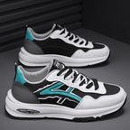 Baskets basses en cuir tendance pour jeunes : chaussures de course à lacets à semelles épaisses et à blocs de couleurs