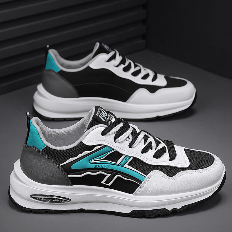 Baskets basses en cuir tendance pour jeunes : chaussures de course à lacets à semelles épaisses et à blocs de couleurs
