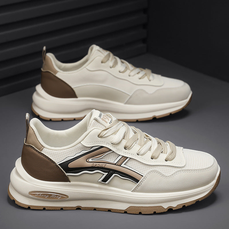 Baskets basses en cuir tendance pour jeunes : chaussures de course à lacets à semelles épaisses et à blocs de couleurs