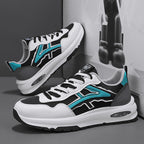 Baskets basses en cuir tendance pour jeunes : chaussures de course à lacets à semelles épaisses et à blocs de couleurs