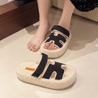 Chaussons en fourrure à semelle épaisse pour femmes - Plus velours, antidérapants et chauds pour l'automne et l'hiver, nouveaux chaussons en coton