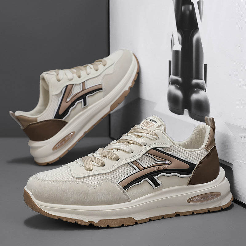 Baskets basses en cuir tendance pour jeunes : chaussures de course à lacets à semelles épaisses et à blocs de couleurs