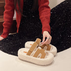 Chaussons en fourrure à semelle épaisse pour femmes - Plus velours, antidérapants et chauds pour l'automne et l'hiver, nouveaux chaussons en coton