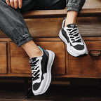 Baskets basses en cuir tendance pour jeunes : chaussures de course à lacets à semelles épaisses et à blocs de couleurs