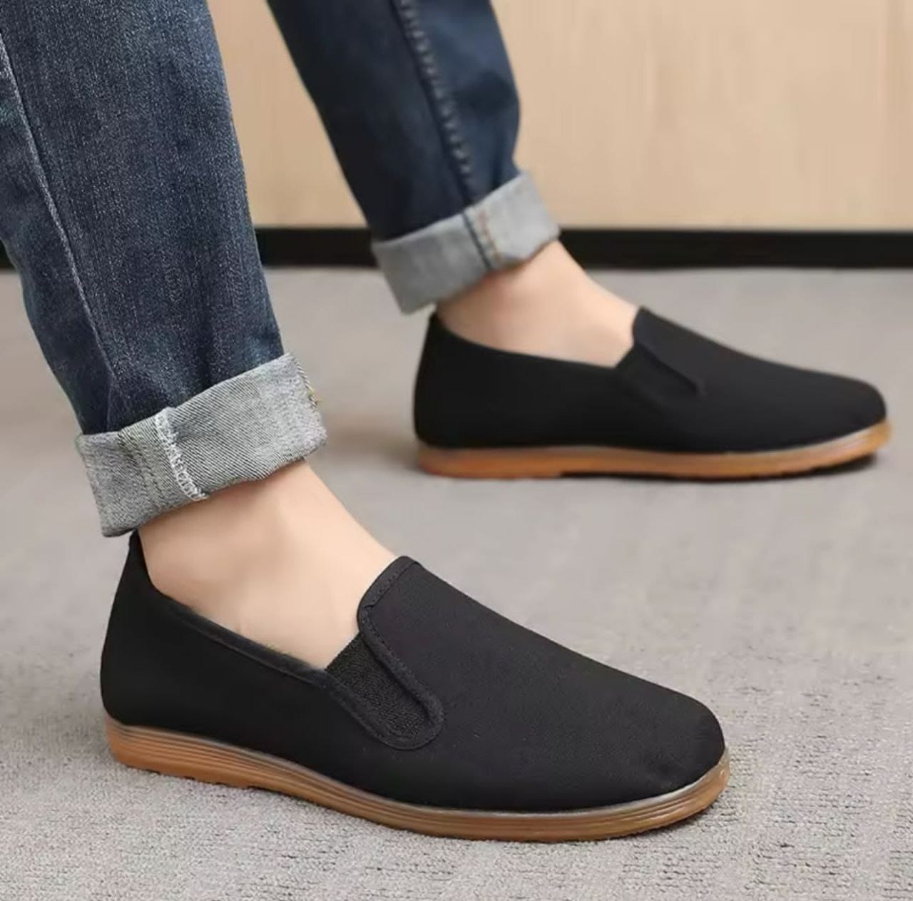Chaussures en toile pour hommes, style ancien de Pékin – Chaussures de travail décontractées, souples, respirantes et antidérapantes, printemps et automne.