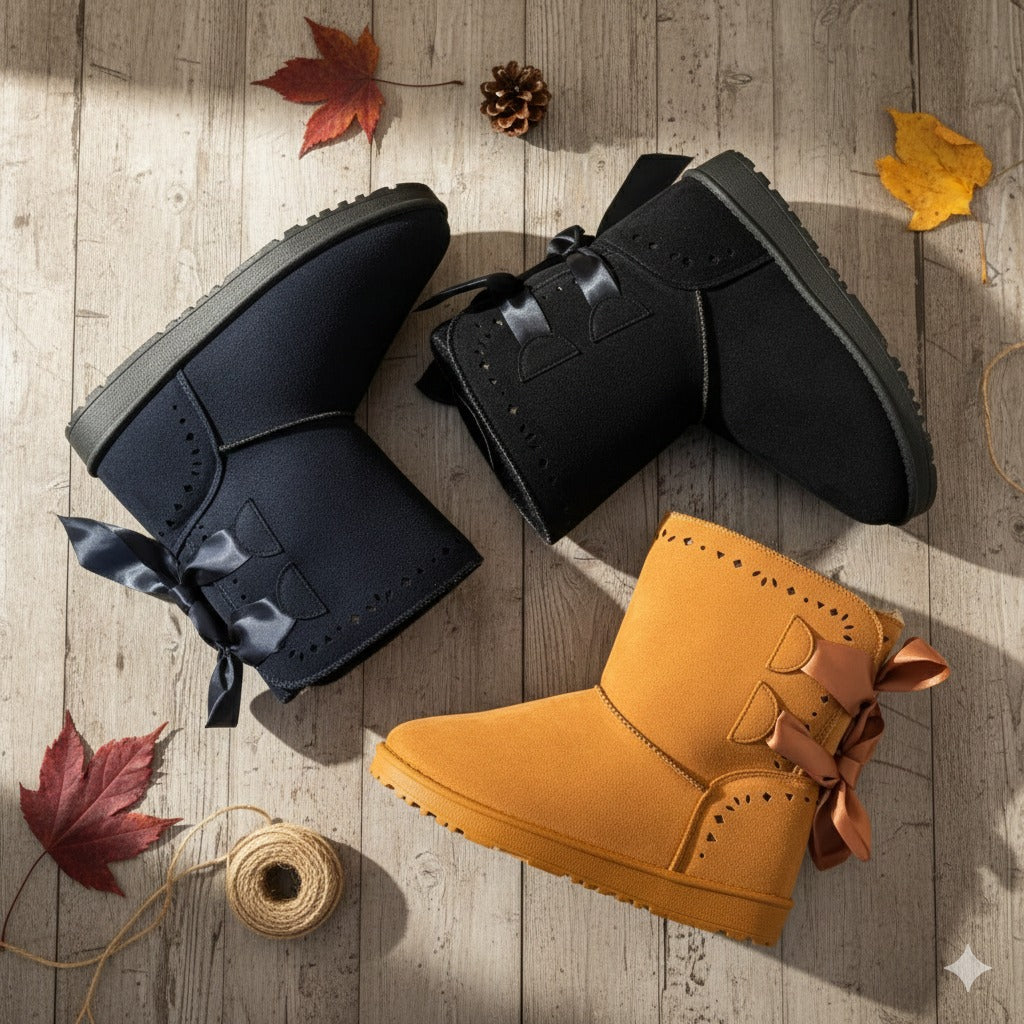 Bottines d'hiver confortables pour femmes, doublées de fourrure et ornées d'un nœud – Chaudes, élégantes et confortables