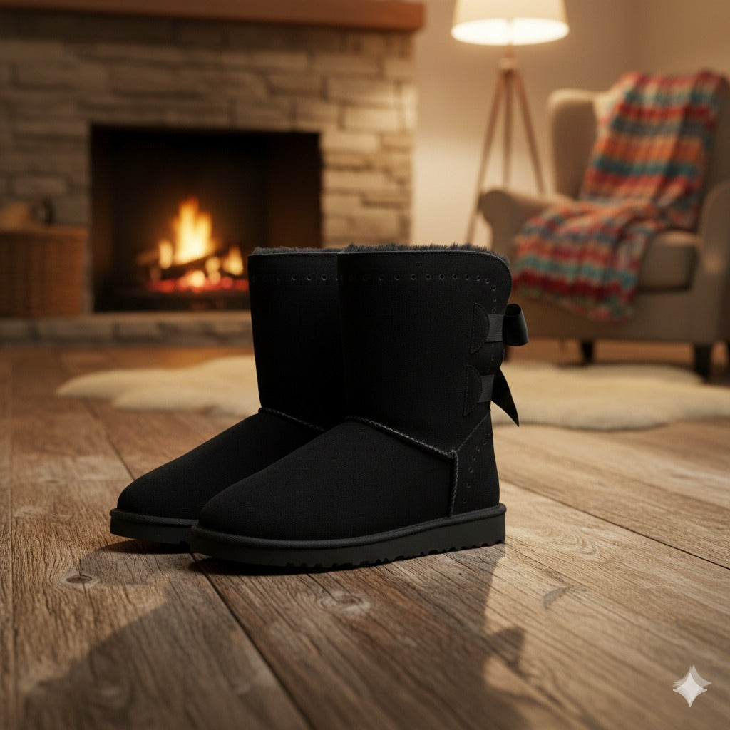 Bottines d'hiver confortables pour femmes, doublées de fourrure et ornées d'un nœud – Chaudes, élégantes et confortables