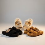 Sandales à double boucle en matière douce et chaude pour femmes - confort et maintien assurés