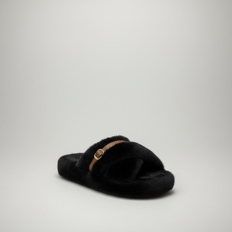 Chaussons en peluche pour femmes : chaudes, respirantes, à bout ouvert et à boucle