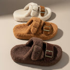Sabots en polaire Teddy pour femmes : orteils au chaud, fermeture à boucle