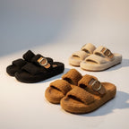 Sandales à double boucle en matière douce et chaude pour femmes - confort et maintien assurés