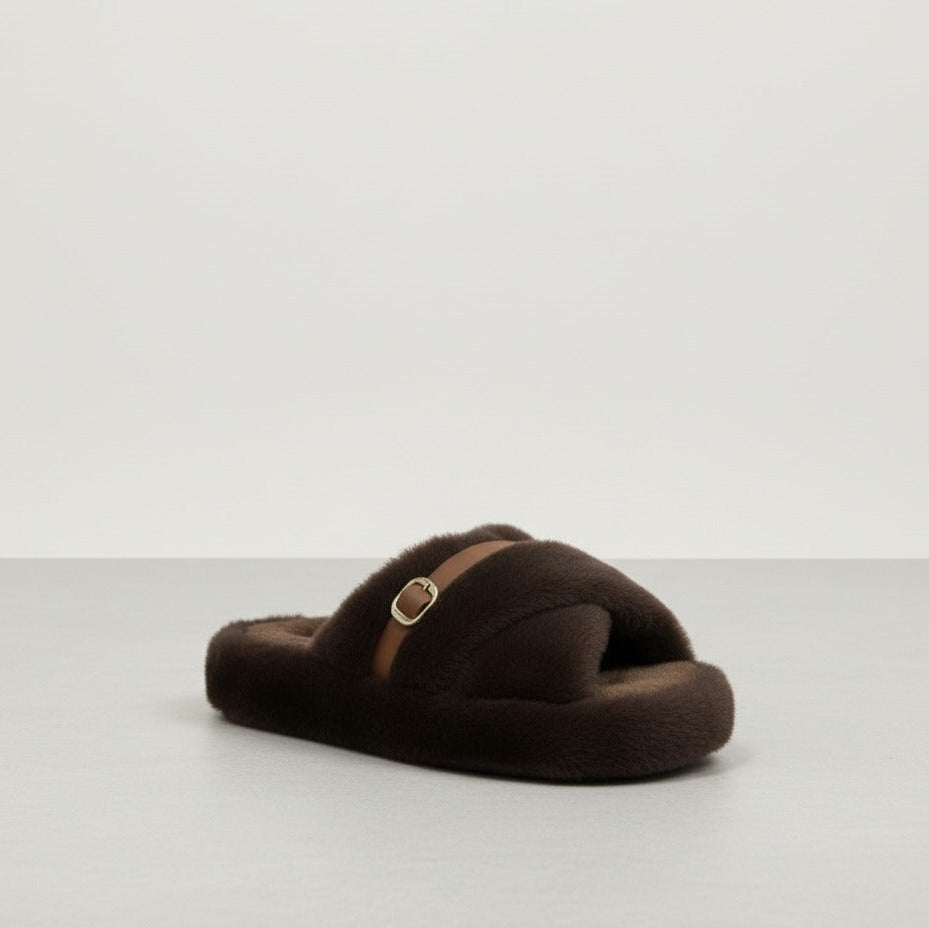 Chaussons en peluche pour femmes : chaudes, respirantes, à bout ouvert et à boucle