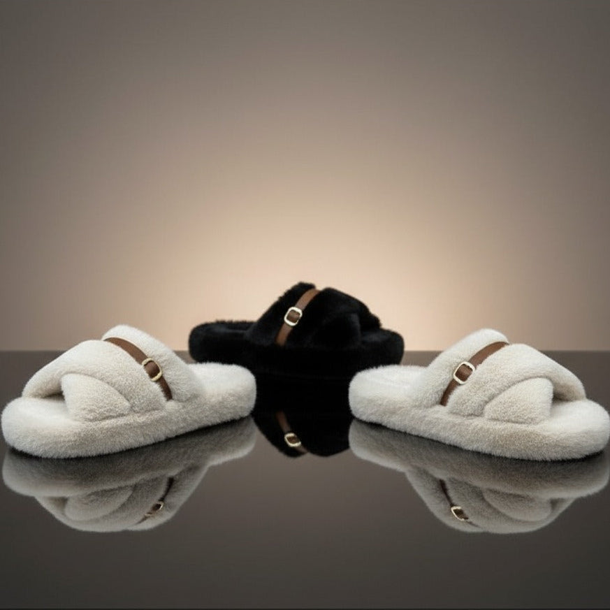 Chaussons en peluche pour femmes : chaudes, respirantes, à bout ouvert et à boucle