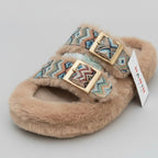 Pantoufles à double boucle en fausse fourrure pour femmes - Bouts fermés et chauds