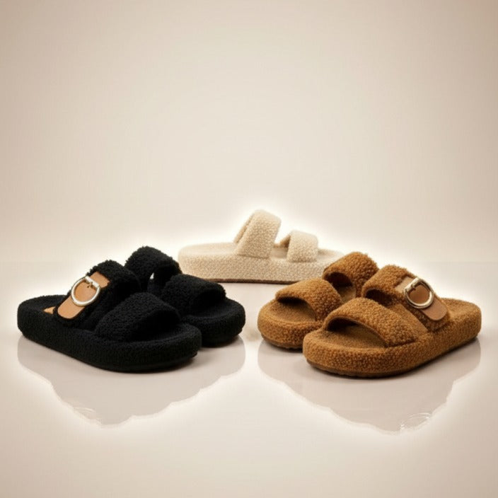 Sandales à double boucle en matière douce et chaude pour femmes - confort et maintien assurés