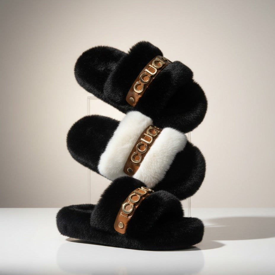 Chaussons à semelle fourrure pour femmes - Circulation d'air chaude, bride rembourrée