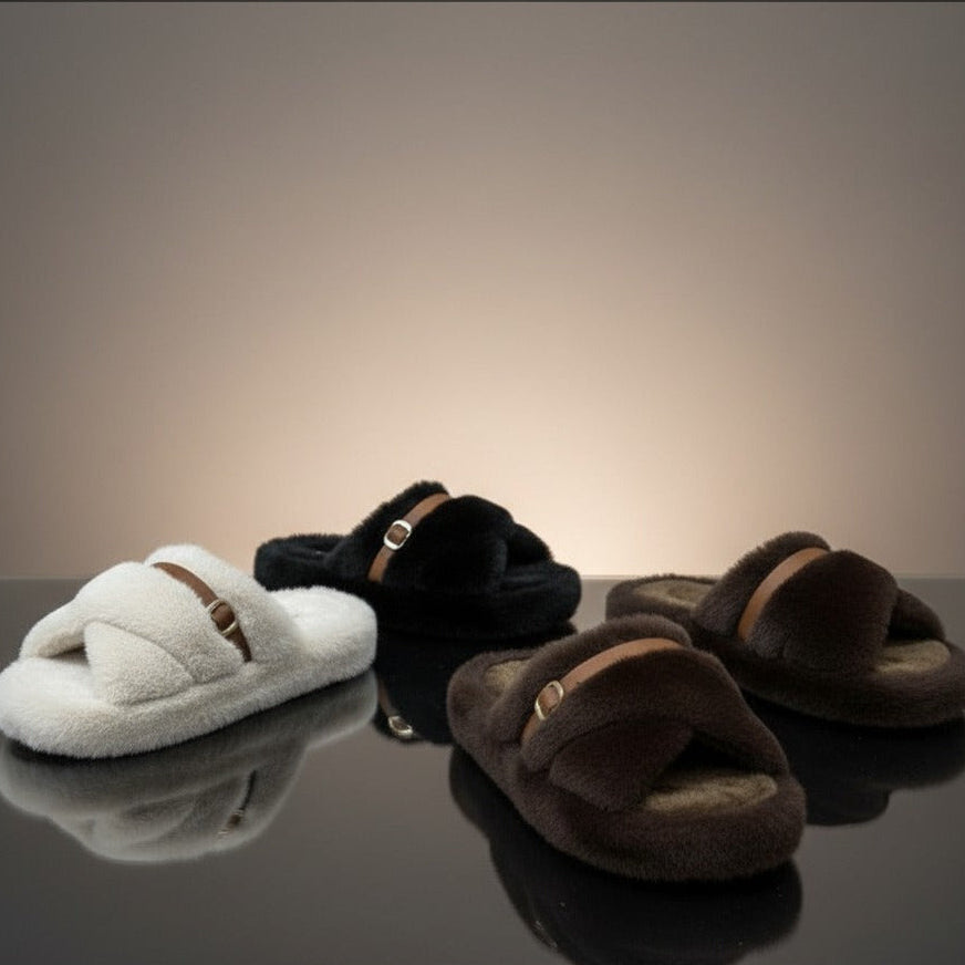 Chaussons en peluche pour femmes : chaudes, respirantes, à bout ouvert et à boucle