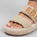 Sandales à double boucle en matière douce et chaude pour femmes - confort et maintien assurés