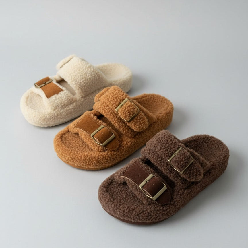 Sabots en polaire Teddy pour femmes : orteils au chaud, fermeture à boucle