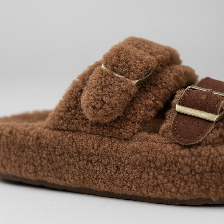 Sabots en polaire Teddy pour femmes : orteils au chaud, fermeture à boucle
