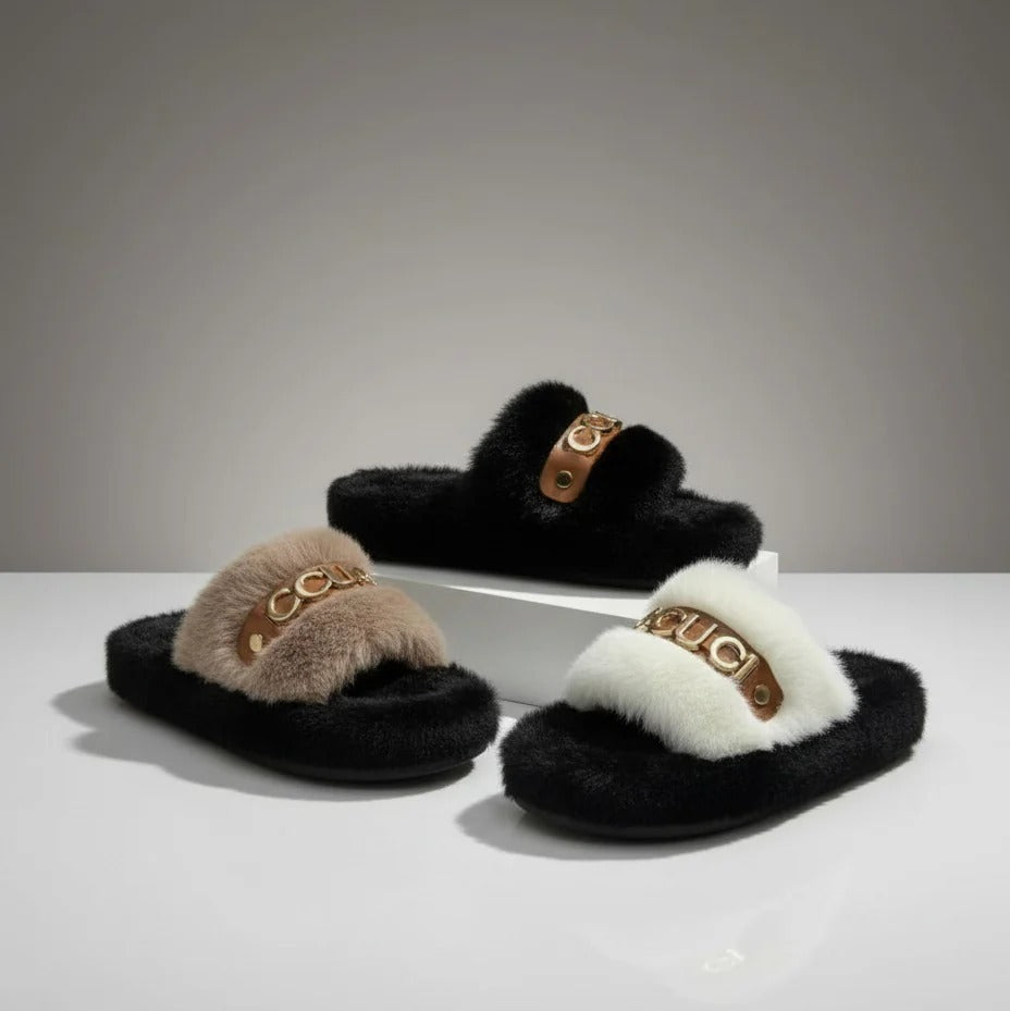 Chaussons à semelle fourrure pour femmes - Circulation d'air chaude, bride rembourrée