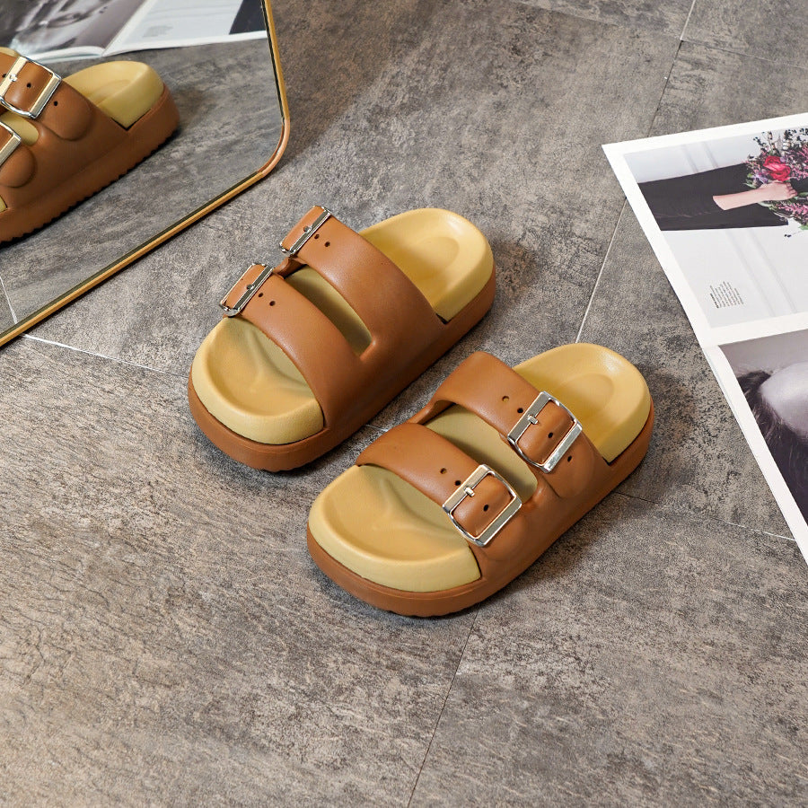 Chaussons Pour Femmes 2024 Été Nouvelle Double Boucle EVA Sangle Épaisse Sandales I
